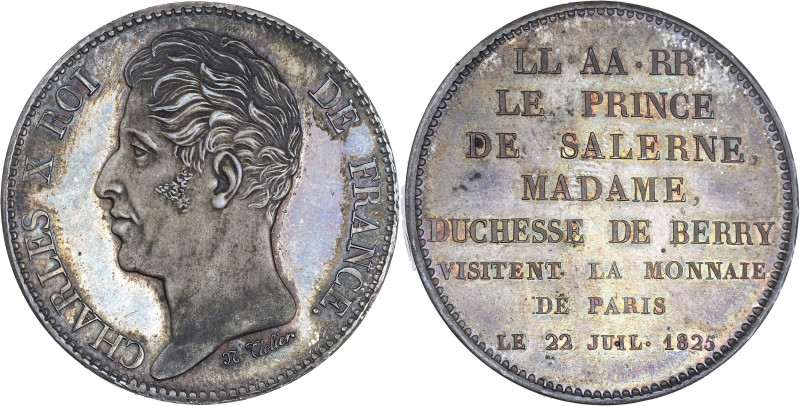 FRANCE
Charles X (1824-1830). Module de 5 francs, visite du Prince de Salerne et...