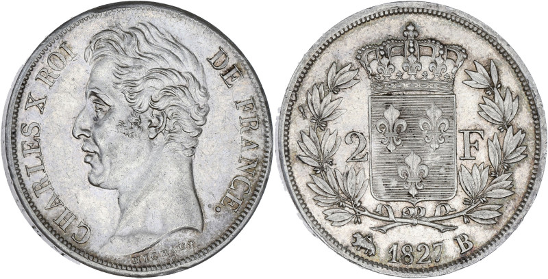 FRANCE
Charles X (1824-1830). 2 francs 1827, B, Rouen.
G.516 - F.258 ; Argent - ...