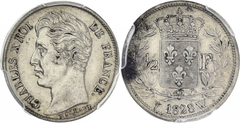 FRANCE
Charles X (1824-1830). 1/2 franc 1828, W, Lille.
G.402 - F.180 ; Argent -...