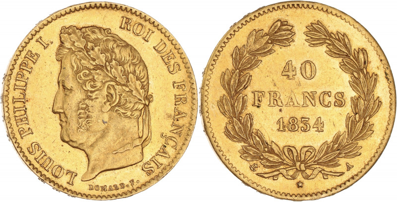 FRANCE
Louis-Philippe Ier (1830-1848). 40 francs tête laurée 1834, A, Paris.
G.1...