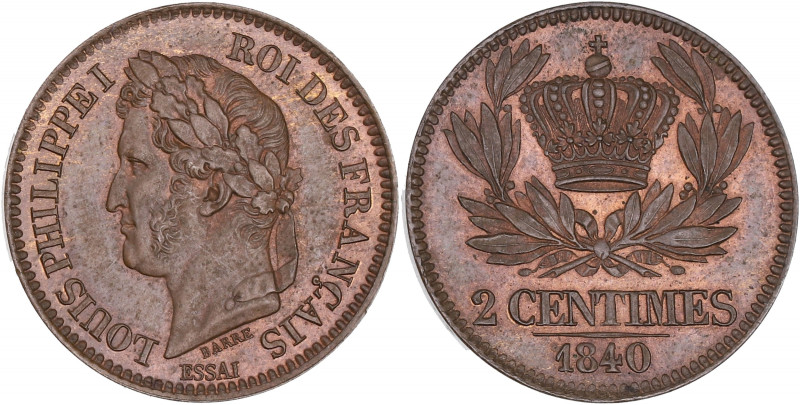 FRANCE
Louis-Philippe Ier (1830-1848). Essai de 2 centimes à la couronne 1840, P...