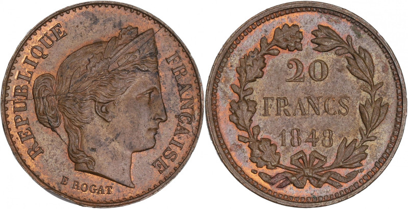 FRANCE
IIe République (1848-1852). Essai-piéfort de 20 francs, concours de 1848,...