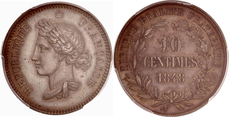 FRANCE
IIe République (1848-1852). Essai de 10 centimes, concours de 1848, trois...