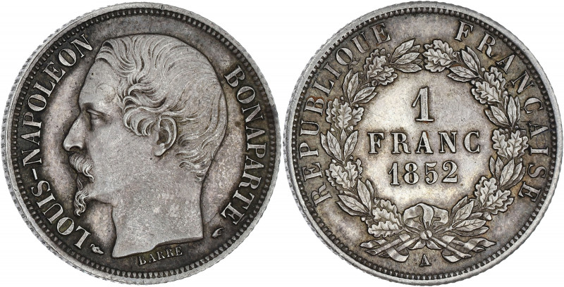 FRANCE
IIe République (1848-1852). 1 franc Louis-Napoléon Bonaparte 1852, A, Par...