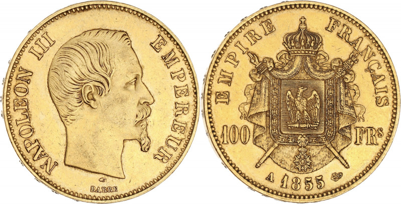 FRANCE
Second Empire / Napoléon III (1852-1870). 100 francs tête nue 1855, A, Pa...