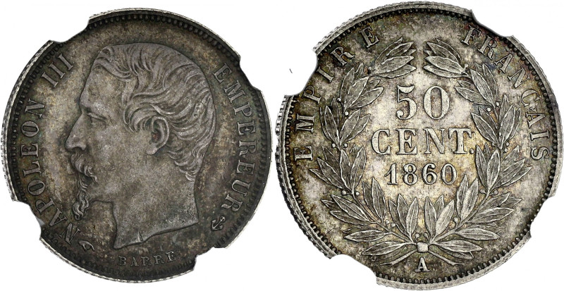 FRANCE
Second Empire / Napoléon III (1852-1870). 50 centimes tête nue 1860, A, P...