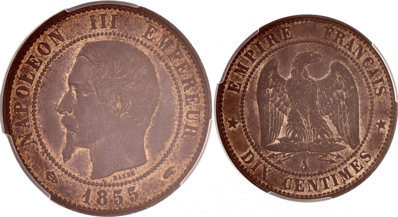 FRANCE
Second Empire / Napoléon III (1852-1870). Dix centimes tête nue 1855, A, ...