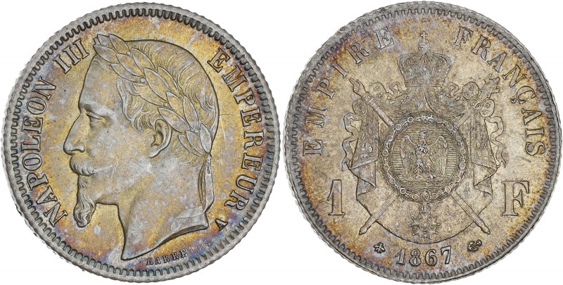 FRANCE
Second Empire / Napoléon III (1852-1870). 1 franc tête laurée 1867, A, Pa...