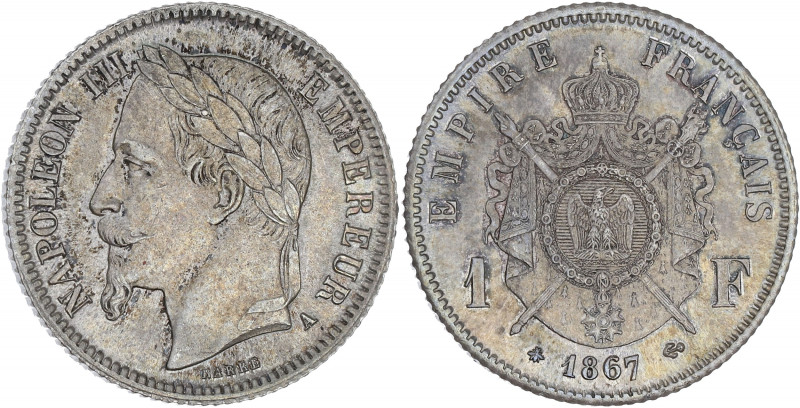 FRANCE
Second Empire / Napoléon III (1852-1870). 1 franc tête laurée 1867, A, Pa...