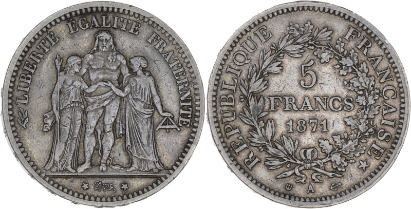 FRANCE
Gouvernement de Défense Nationale (1870-1871). 5 francs Hercule, Camélina...