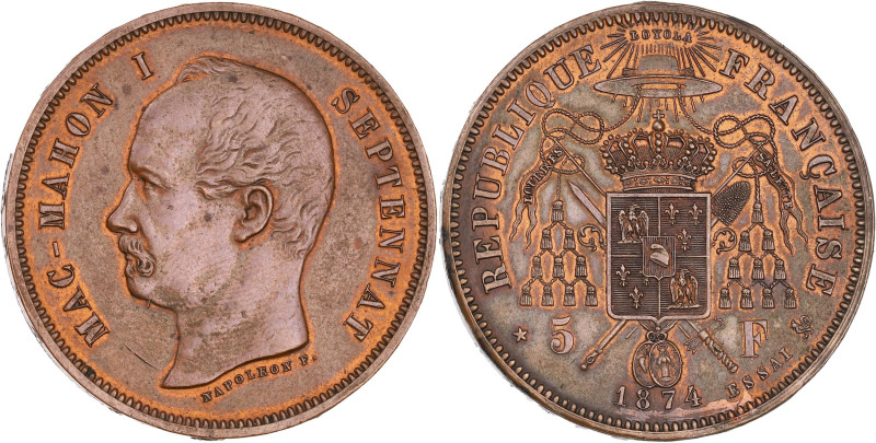 FRANCE
IIIe République (1870-1940). Essai au module de 5 francs Mac Mahon, tranc...