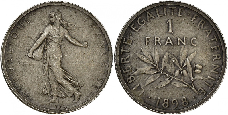 FRANCE
IIIe République (1870-1940). 1 franc Semeuse, flan mat 1898, Paris.
G.467...