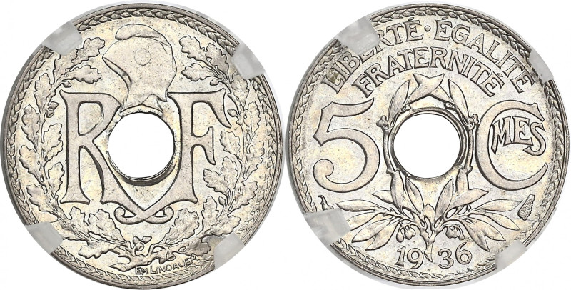 FRANCE
IIIe République (1870-1940). 5 centimes, Lindauer 1936, Paris.
G.170 - F....