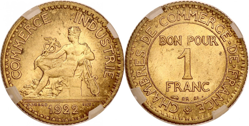 FRANCE
IIIe République (1870-1940). 1 franc, Chambres de Commerce 1922, Paris.
G...