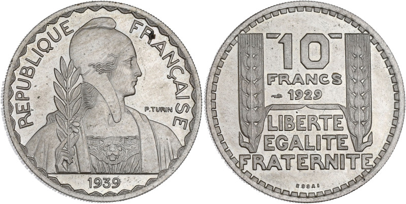 FRANCE
IIIe République (1870-1940). Essai de 10 francs Turin hybride 30 mm et po...