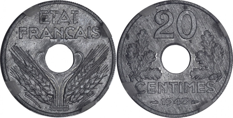 FRANCE
État Français (1940-1944). 20 centimes, État Français 1943, Paris.
G.321 ...