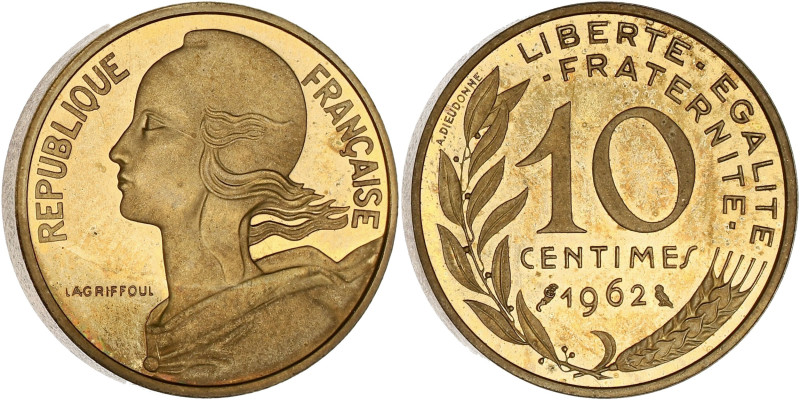 FRANCE
Ve République (1958 à nos jours). Piéfort de 10 centimes Marianne 1962, P...