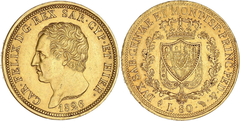 ITALIE - ITALY
Savoie-Sardaigne, Charles-Félix (1821-1831). 80 lire 1826, Tête d...