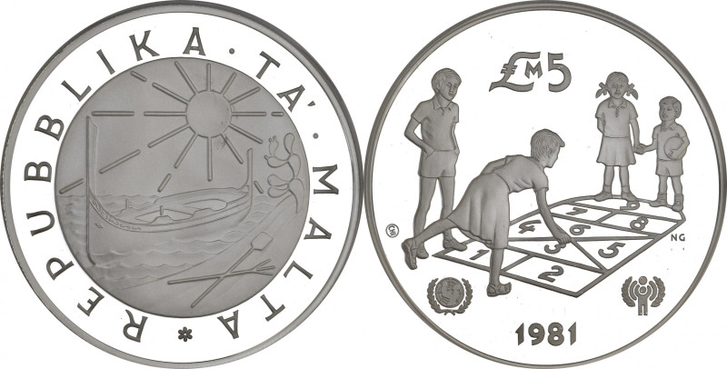 MALTE - MALTA
République. 5 pounds 1981.
KM.53 ; Argent - 28,28 g - 38 mm - 12 h...