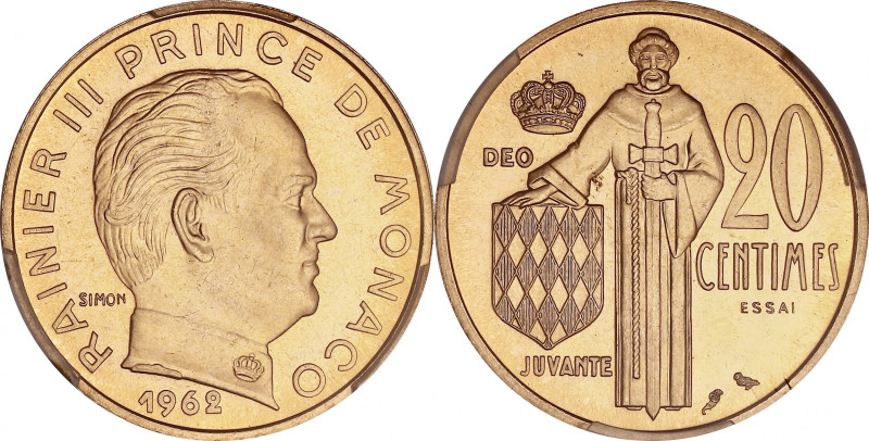 MONACO
Rainier III (1949-2005). Essai de 20 centimes en or 1962, Paris.
G.MC147 ...