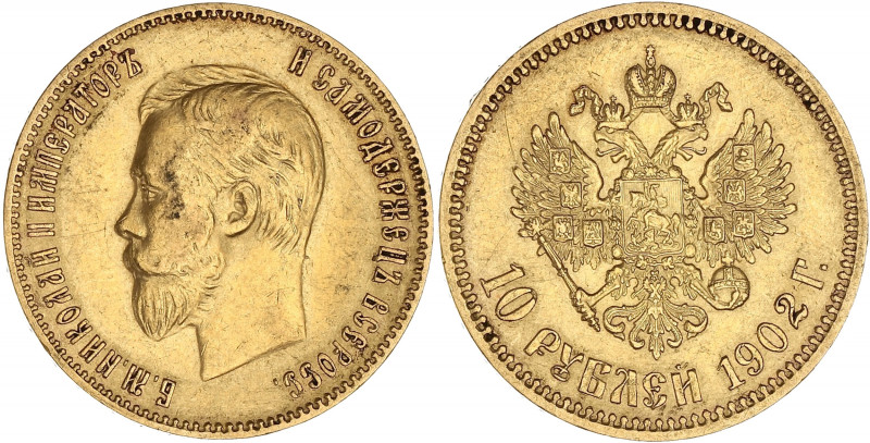 RUSSIE - RUSSIA
Nicolas II (1894-1917). 10 roubles 1902, Saint-Pétersbourg.
Fr.1...