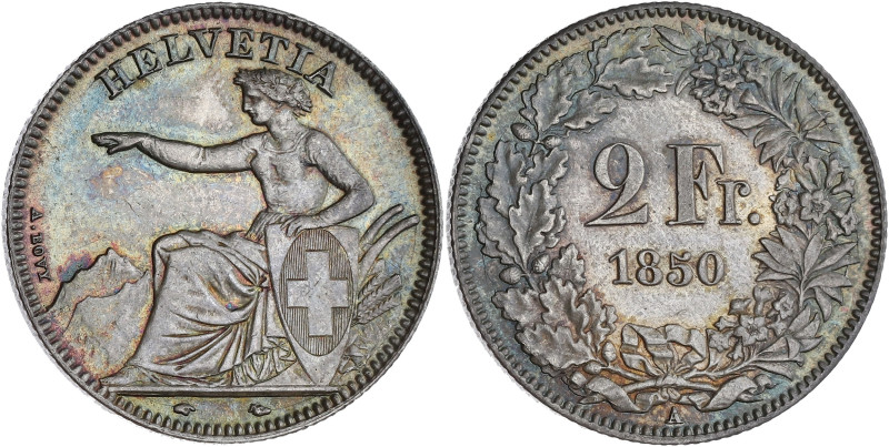 SUISSE - SWITZERLAND
Confédération Helvétique (1848 à nos jours). 2 francs 1850,...