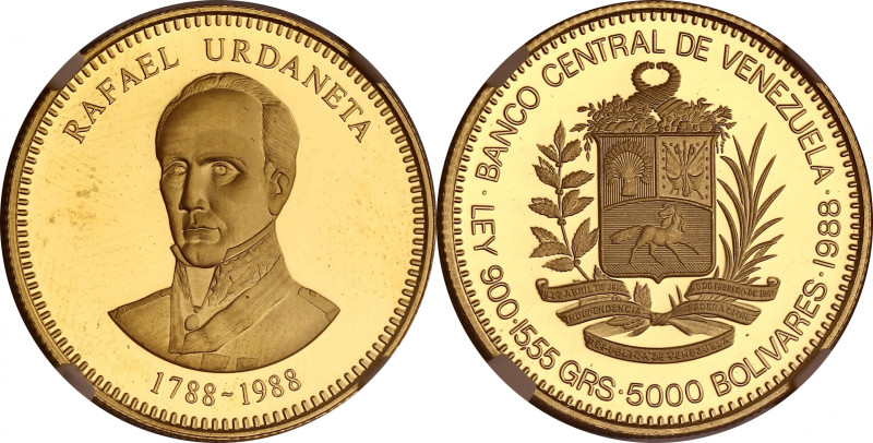 VENEZUELA
République (1830- à nos jours). 5000 bolivares, Rafael Urdaneta, Flan ...