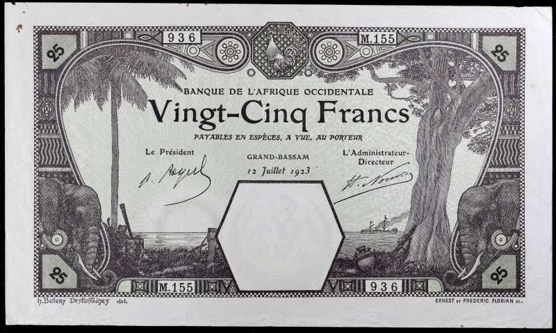 AFRIQUE OCCIDENTALE FRANÇAISE - FRENCH WEST AFRICA
25 francs type “Grand-Bassam”...