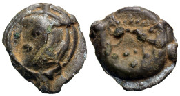 Northwest Gaul, Aulerci Eburovices. 2nd-1st centuries B.C. Potin (18 mm, 3.92 g). Head left / Boar right.