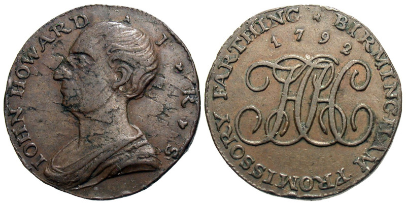 England, Birmingham. John Howard. 1792. AE farthing token (21 mm, 5.49 g).