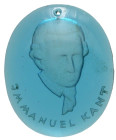 Germany. Immanuel Kant. 1930s. Glass token (36x30 mm, 7.45 g). Winter Help Work token or tinnie. Blue, with an engraved or etched reverse. Pierced, bu...