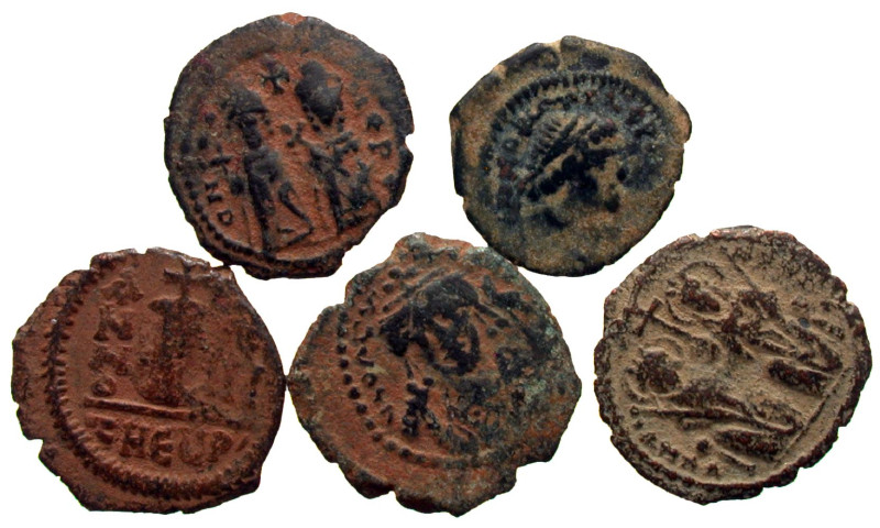 [Byzantine]. Lot of five small AE. Includes one pentanummium, the rest decanummi...