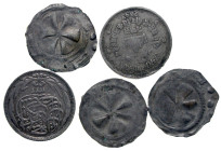 [Mixed]. Lot of five (5) AR. Includes three unidentified medieval deniers and two modern issues. 

All group lots are sold as-is, returns not accept...