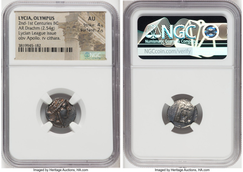 LYCIAN LEAGUE. Olympus. Ca. 167-81 BC. AR drachm (16mm, 2.54 gm, 1h). NGC AU 4/5...