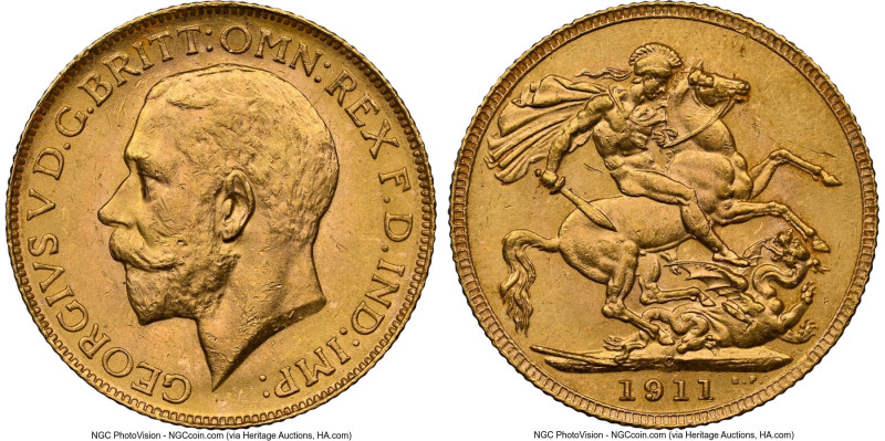 George V gold Sovereign 1911-C MS63 NGC, Ottawa mint, KM20, S-3997. First year o...