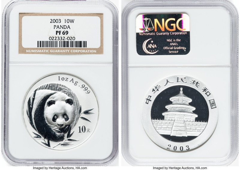 People's Republic silver "Panda" 10 Yuan (1 oz) 2003 PR69 NGC, KM1466, PAN-371A....