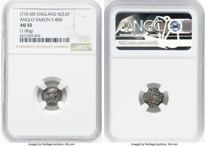 Early Anglo-Saxon. Secondary Phase Sceat ND (710-760) AU55 NGC, Series G, Type 3...