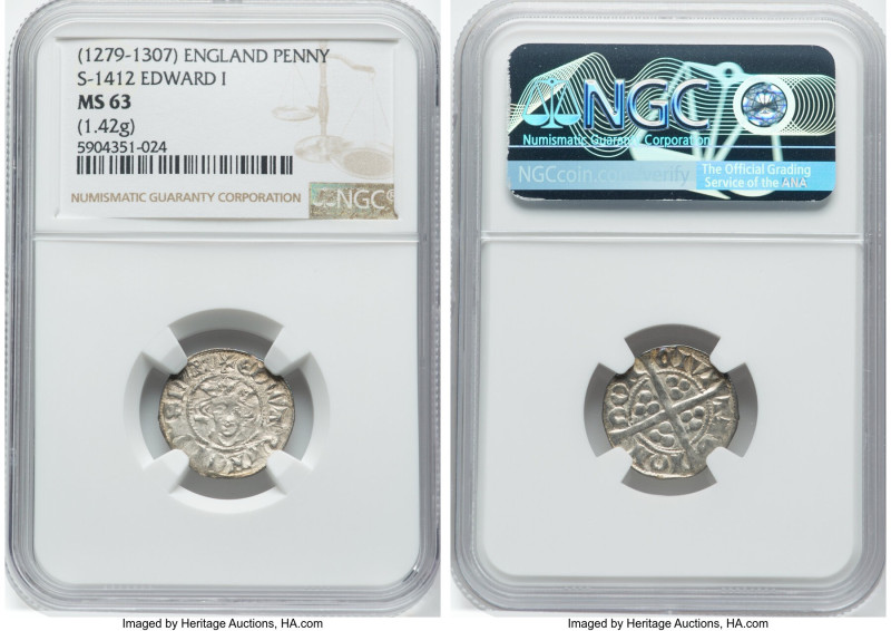 Edward I (1272-1307) Penny ND (1279-1307) MS63 NGC, London mint, S-1412. 1.42gm....