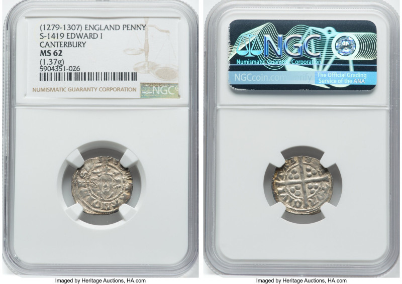 Edward I (1272-1307) Penny ND (1279-1307) MS62 NGC, Canterbury mint, S-1419. 1.3...