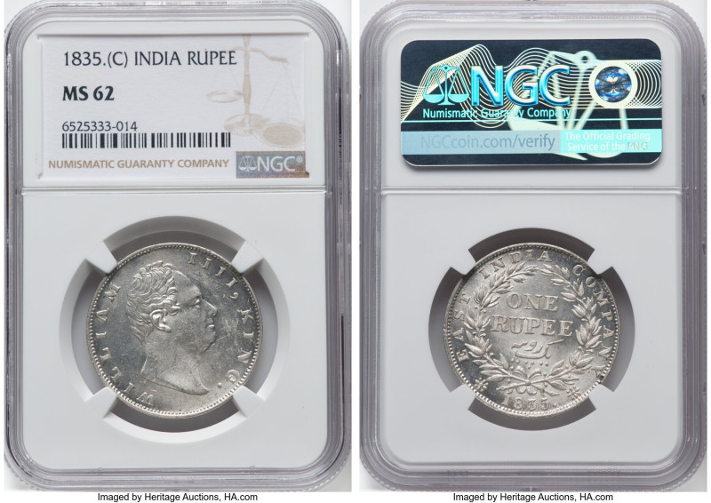 British India. Republic Rupee 1835-(c) MS62 NGC, Calcutta mint, KM450.3. HID0980...