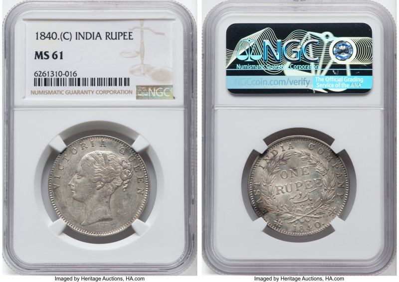 British India. Victoria Rupee 1840.-(c) MS61 NGC, Calcutta mint, KM457.1. HID098...