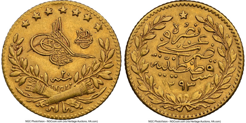 Ottoman Empire. Abdul Hamid II gold 25 Kurush AH 1293 Year 20 (1894/1895) MS62 N...