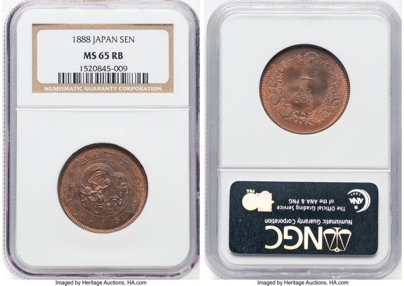 Meiji Sen Year 21 (1888) MS65 Red and Brown NGC, Osaka mint, KM-Y17.2, JNDA 01-4...