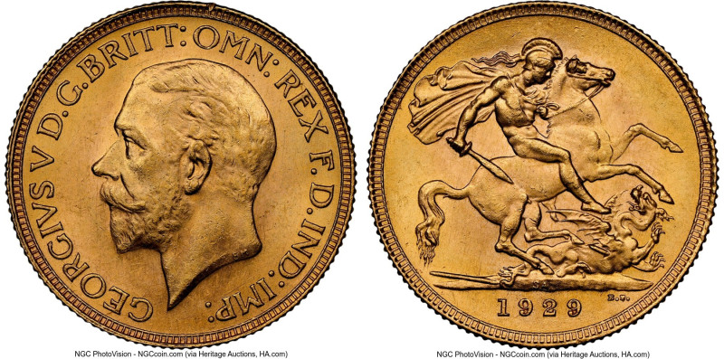 George V gold Sovereign 1929-SA MS63 NGC, Pretoria mint, KM-A22, S-4005. HID0980...