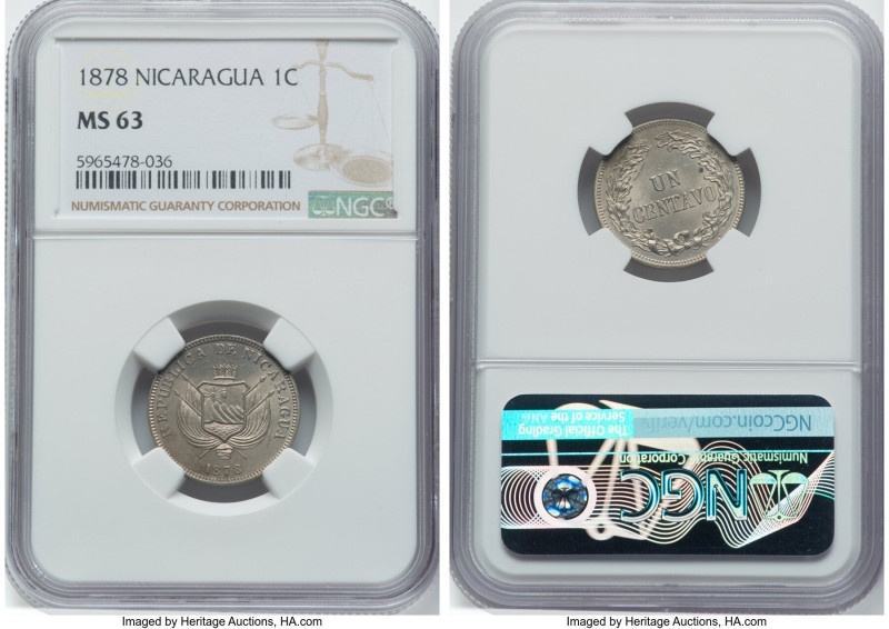 Republic Pair of Certified Assorted Issues. 1) Nicaragua: Republic Centavo 1878 ...