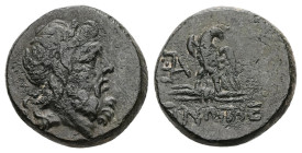 Bronze Æ
Paphlagonia, Sinope, c. 95-90 or 80-70 BC, Struck under Mithradates VI Eupatorn, Laureate head of Zeus right / ΣΙΝΩΠΗΣ, Eagle, with head rig...