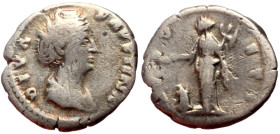 Denarius AR
Diva Faustina Senior (138-141), Rome, 141-161, DIVA- FAVSTINA, Draped bust right AVGV-STA, Vesta standing left, holding palladium and sac...