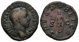 Sestertius Æ
Severus Alexander (222-235), Rome, IMP ALEXANDER PIVS AVG. Head of Severus Alexander, laureate, right, SPES PVBLICA, S C. Spes, draped, ...