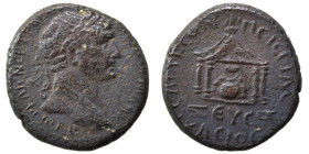 Bronze Æ
SYRIA, Seleucis and Pieria, Seleucia Pieria, Trajan (98-117), Laureate head right / Baetyl of Zeus Kasios within tetrastyle temple; ? to low...