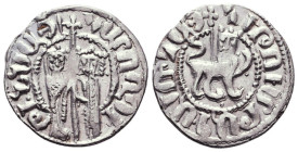 Tram AR
Cilician Armenia
Hetoum I and Zabel (1226 - 1270)
Hetoum and Queen Zabel standing facing, holding long cross / Crowned lion walking right; ...
